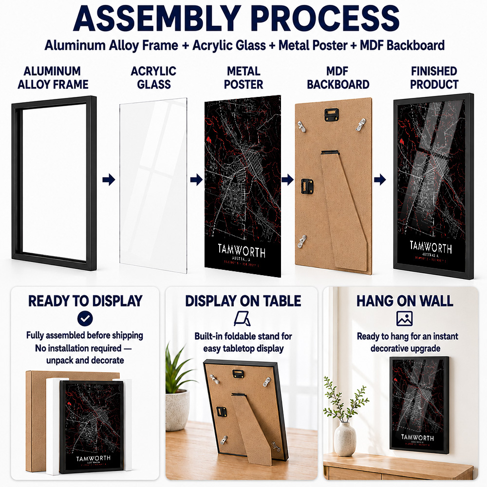 Tamworth Dark Map Framed Metal - đánh giá và giá Custom Map Poster