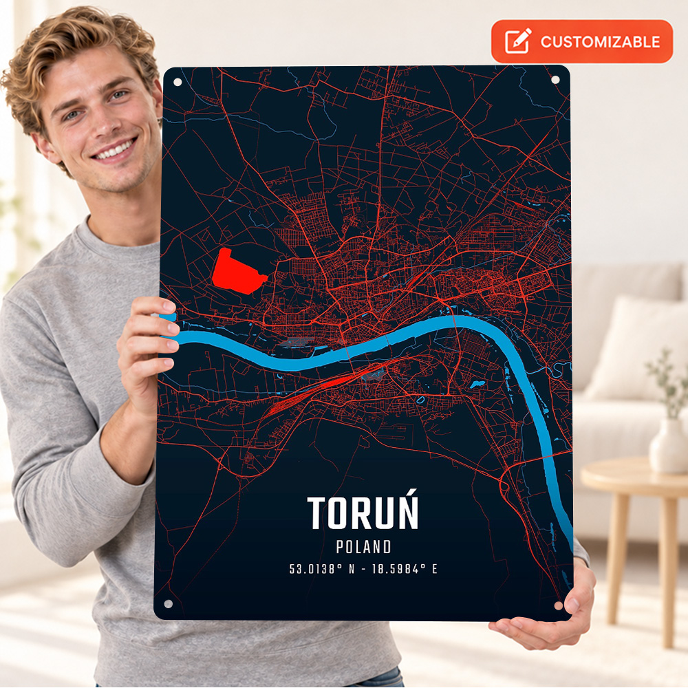Torun City Map Textured Metal  - đánh giá và giá Custom Map Poster