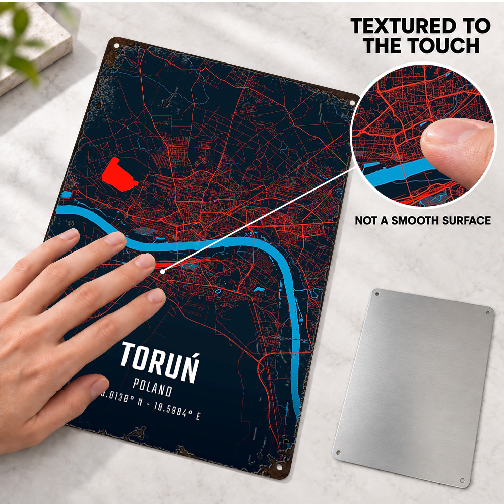 Torun City Map Textured Metal  - đánh giá và giá Custom Map Poster